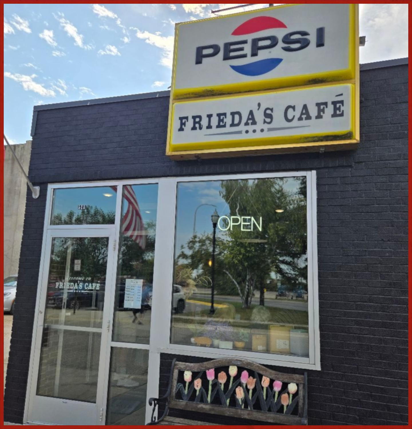 Frieda's Cafe storefront in downtown Willmar, Minnesota
